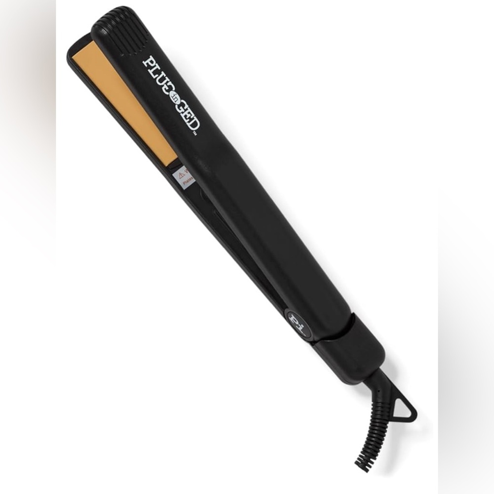 Plugged In Flat Iron – Black/Gold, Adjustable Heat, Ceramic Plates, 1-1/2 Inch.
